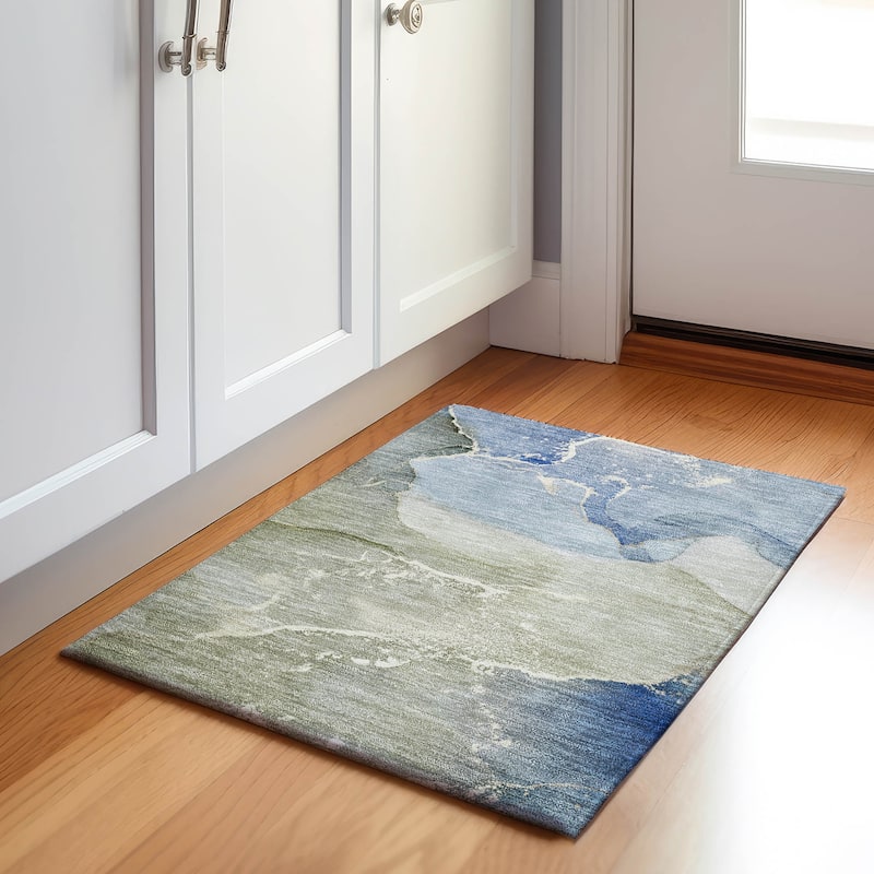 Premium Washable Super Soft Abstract Flow Contemporary Mayfield Rug - Blue - 1' 8" x 2' 6" - Rectangle