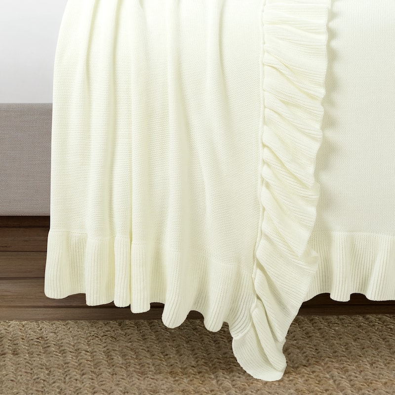 Lush Decor Reyna Soft Knitted Ruffle All-Season Oversized Blanket/Coverlet