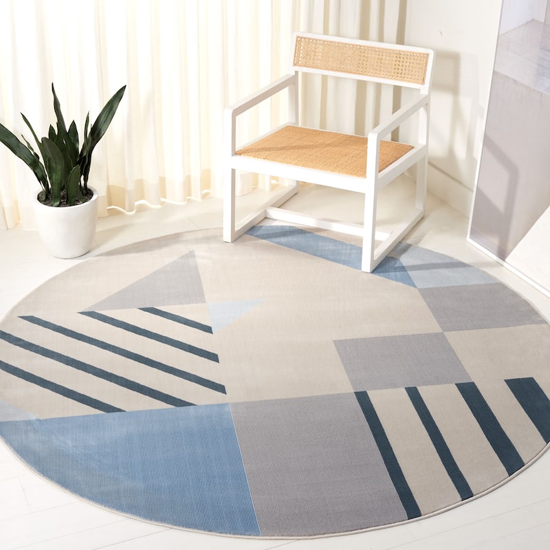 SAFAVIEH Orwell Vassilka Mid-Century Modern Rug - 6'7" Round - Beige/Blue