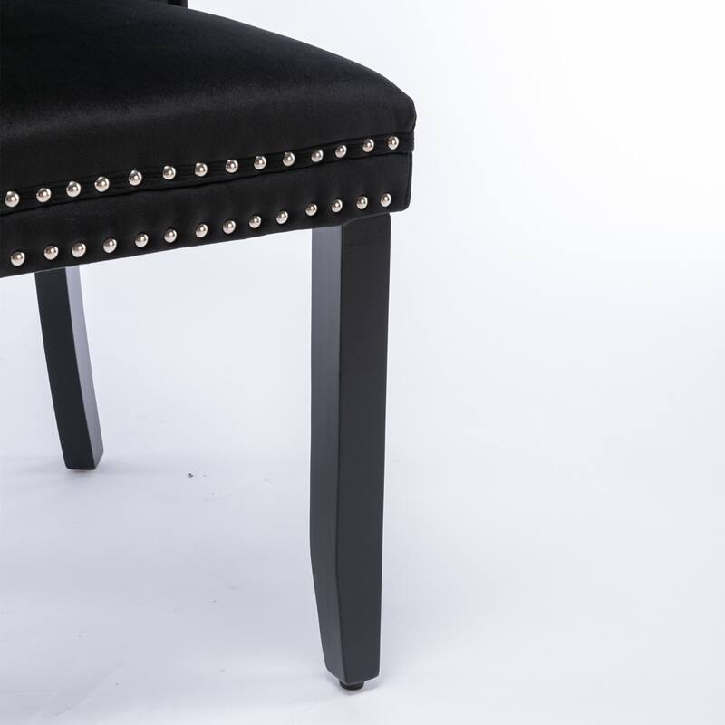 Set of 2 Tufted Dining Chair with Wood Legs, Riveted Trim