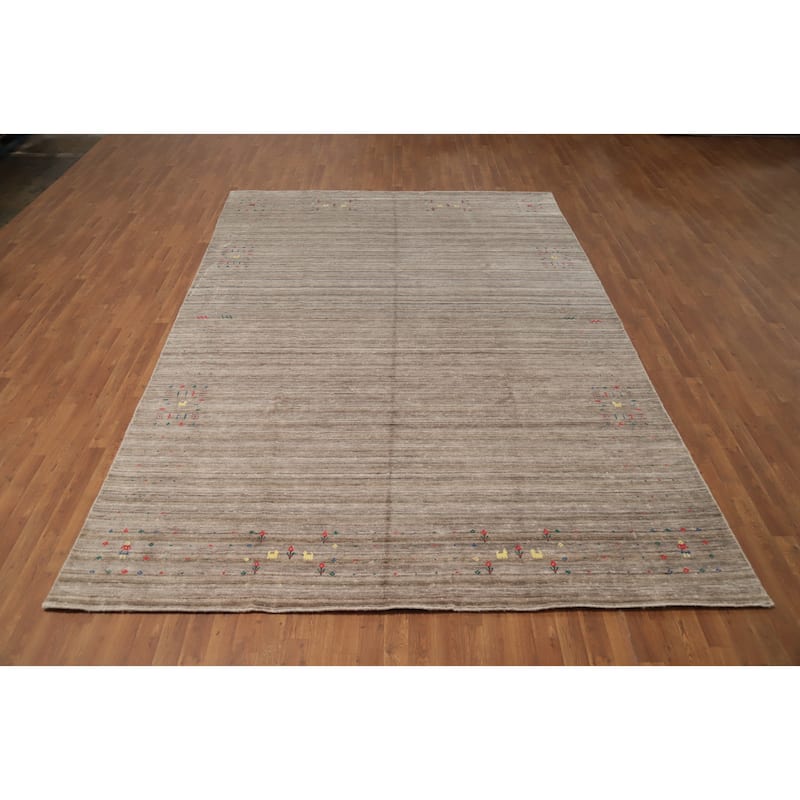 Hand Knotted Oriental Viscose Silk Carpet Tribal Animal Pictorial Beige & Ivories Gabbeh Area Rug - 12' 1'' X 8' 3''