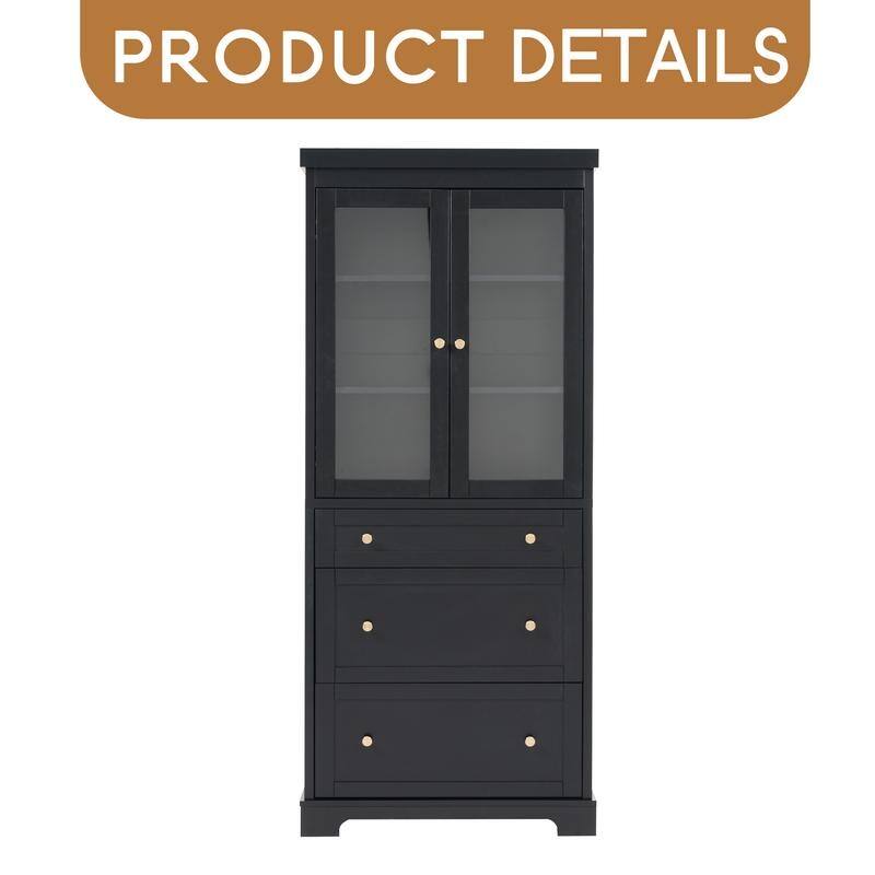 70.1" Modern High Freestanding Tall Bathroom Cabinet with 2 Adjustable Shelves, 3 Drawers, Soft Close Glass Doors