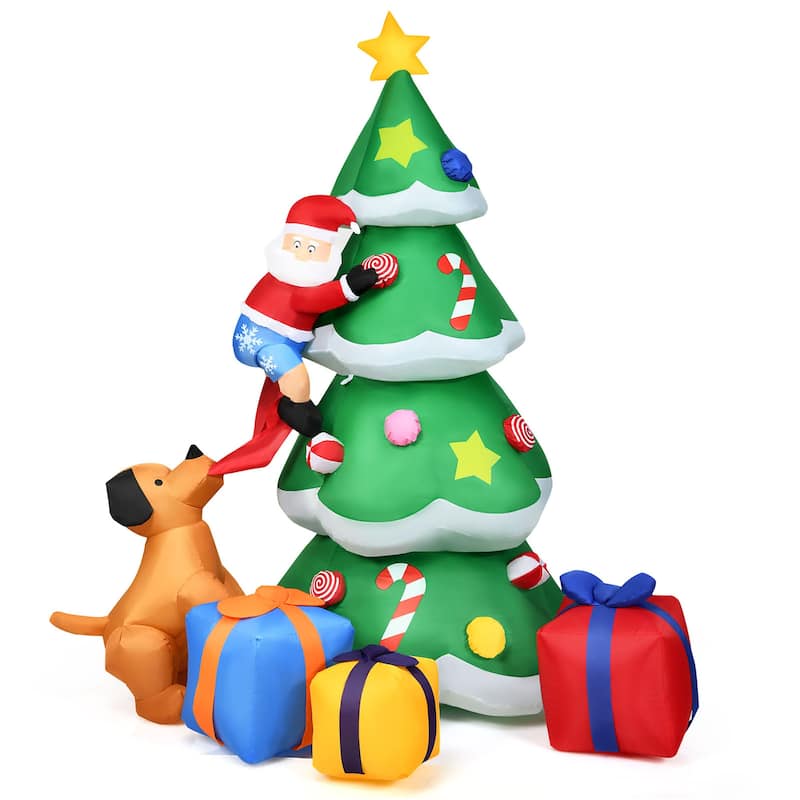 7 Ft Inflatable Christmas Tree with Santa Family Prop Decoration - Multi