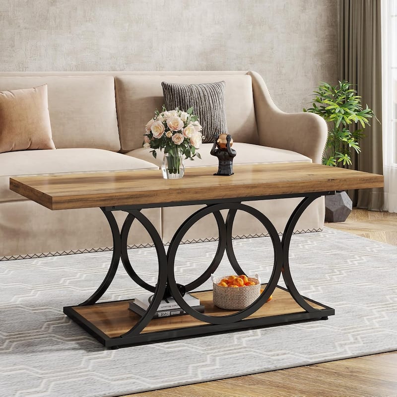 Rectangle Coffee Table, Modern Coffee Tables for Living Room - Brown & Black