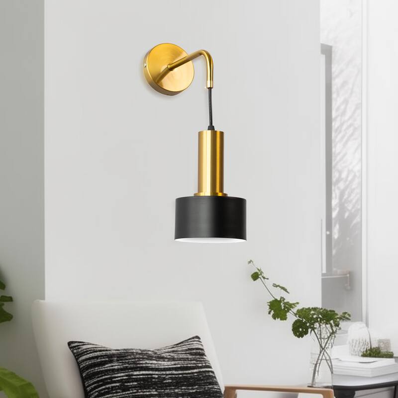 YANSUN 1-Light Metal Black and Gold Wall Sconce Lighting Industrial Minimalist Modern Wall Light Fixture for Living Room Bedroom