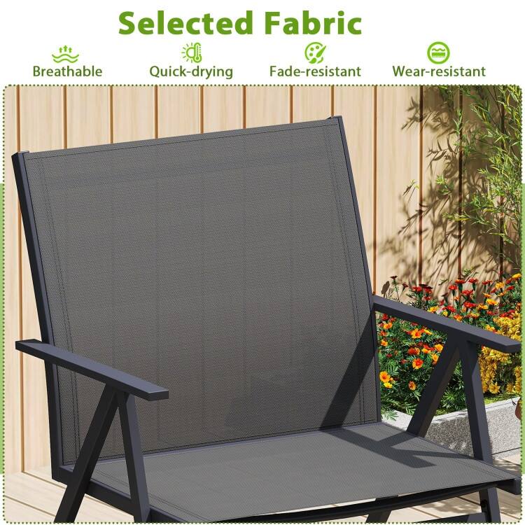 Grey Fabric Metal Patio Chairs Set of 2 Outdoor Bistro Seating - 26.5" x 24.5" x 31"