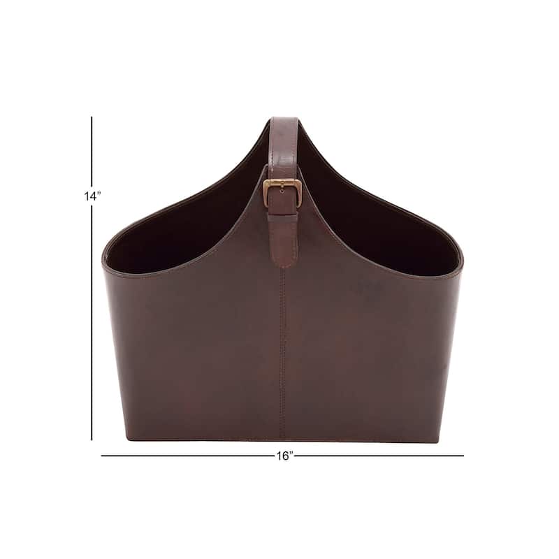 Brown, Dark Brown, Gray or Black Leather Handmade Box Style Single Slot Decorative Magazine Holder with Curved Buckle Handle