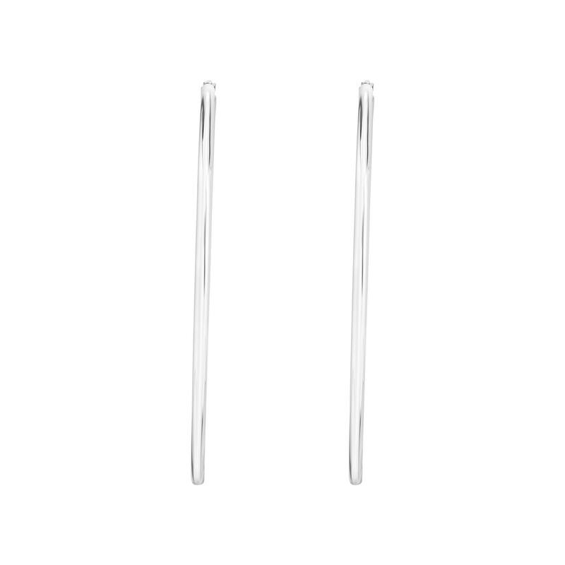 Curata 14k White Gold Shiny 2.0x60mm Round Tube Hoop Earrings With Hinged Clasp