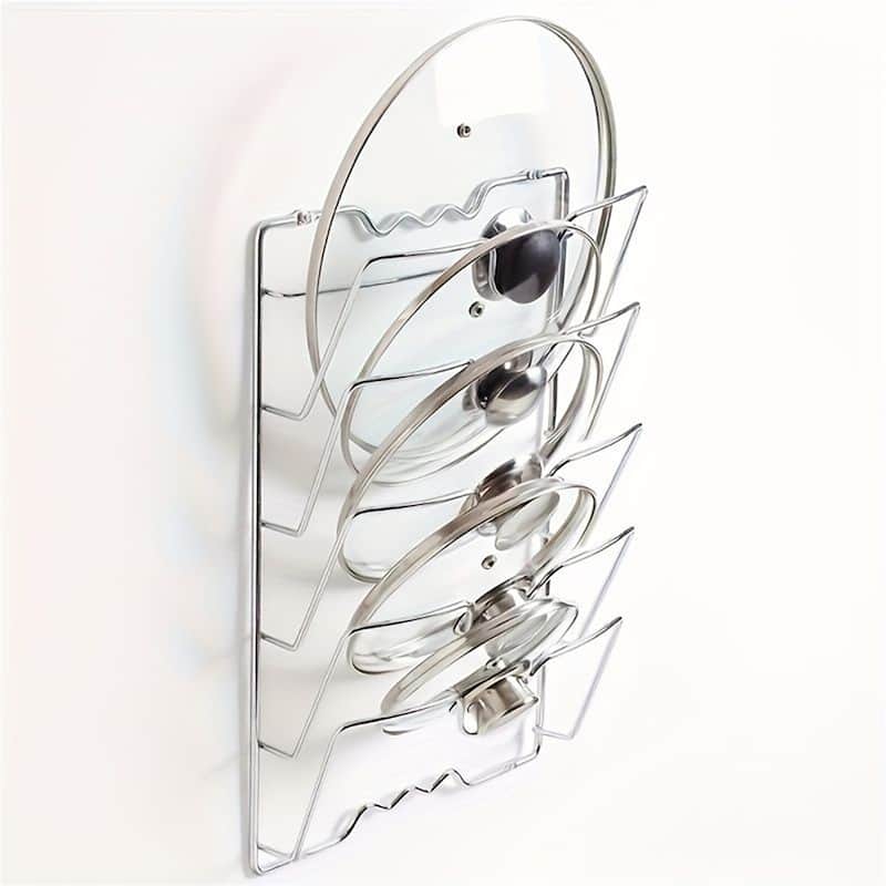 Wall-Mounted Storage Rack for Pots, Lids, and Cutting Boards
