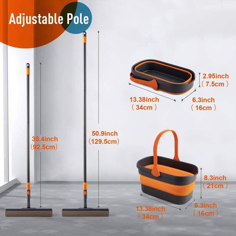 Adjustable Sponge Mop Kit with Portable Bucket for Home Floor Cleaning