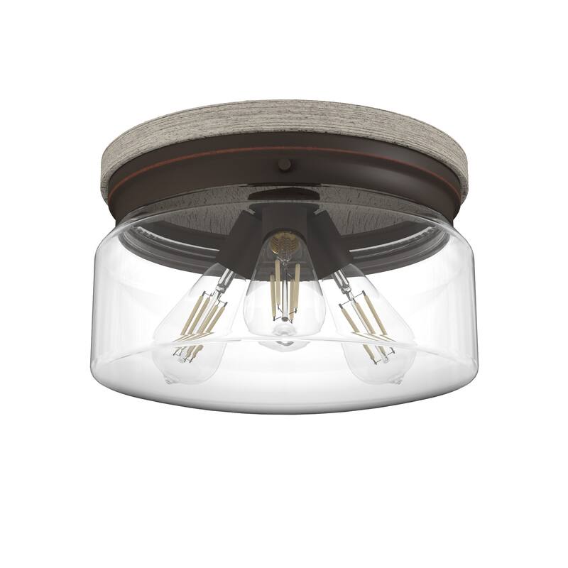 Hunter Devon Park 3-Light Flush Mount Ceiling Light - Clear Glass - Farmhouse, Rustic, Transitional