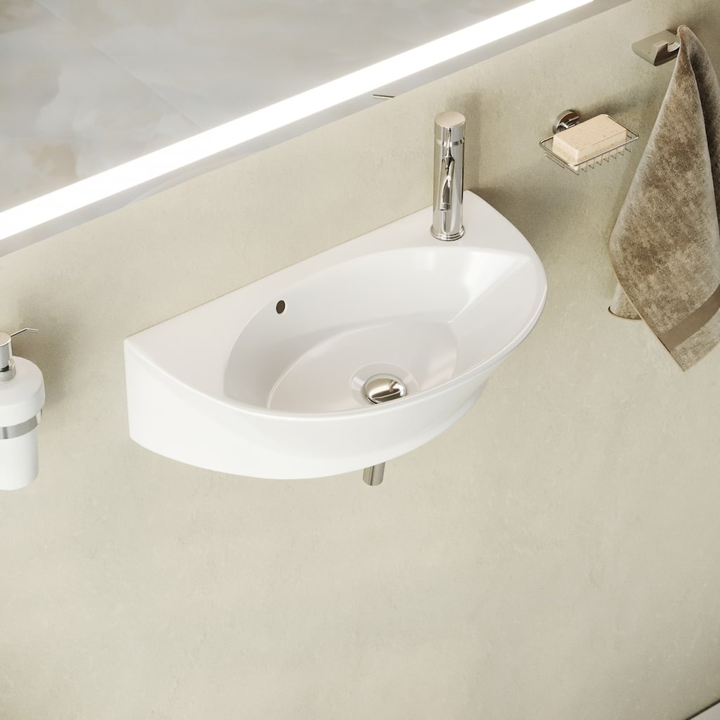 17" White Juniper Wall Mount Bathroom Sink with Chrome Plate Faucet, Overflow and Drain