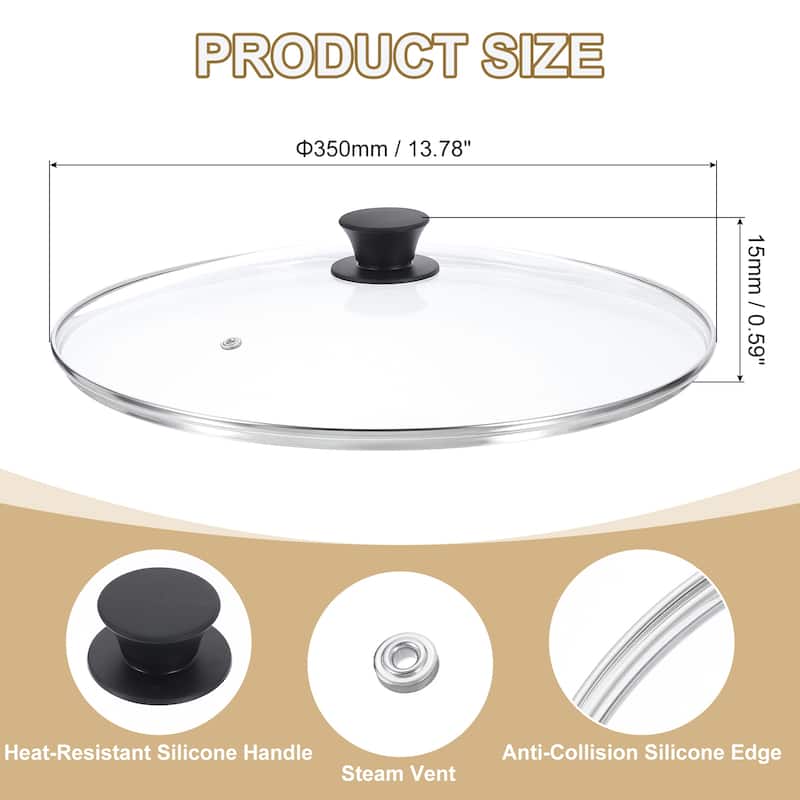 1 Pcs Universal Lid for Pot Cookware, Replacement Glass Pan Lids - Clear, Black - Fit 13.5 Inch