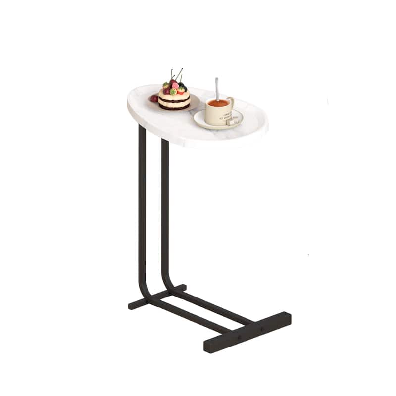 Sofa and Bedside C-Shaped Side Table, Wood C-Shaped End Table with Metal Frame Slide for Bedroom Living Room