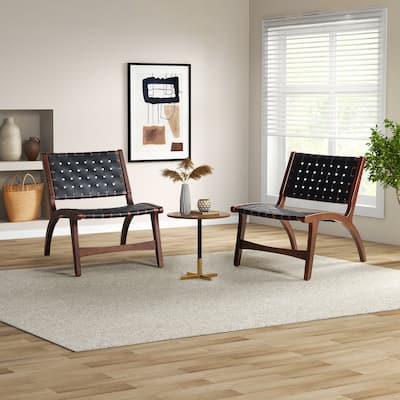 Matteo Contemporary Leather Side Chair with Rubber Wood Legs Set of 2 by HULALA HOME