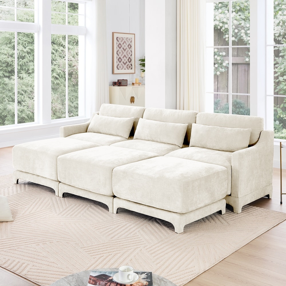 Chenille Upholstered Sofa with Lumbar Pillows