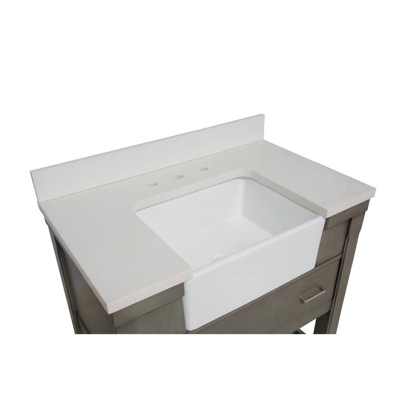 KitchenBathCollection Charlotte 36" Farmhouse Bathroom Vanity with Quartz Top