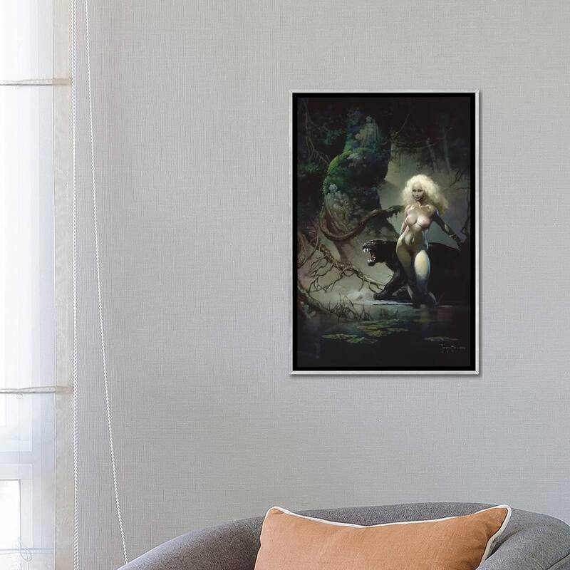 iCanvas "Princess And The Panther" by Frank Frazetta Framed