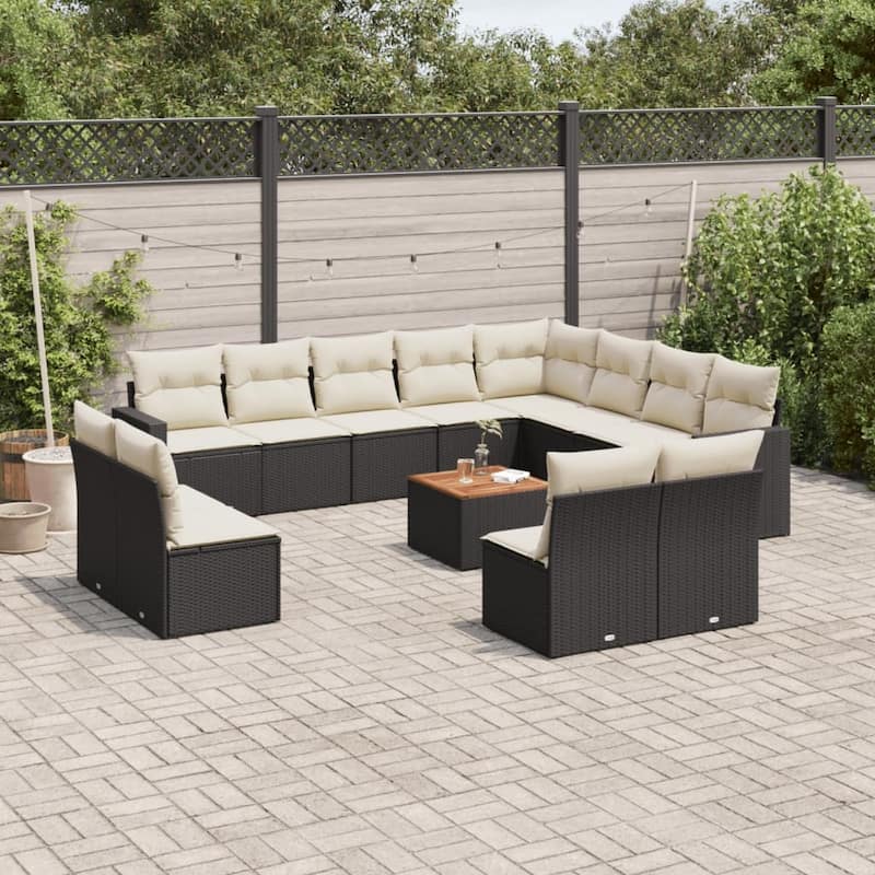 vidaXL Patio Sofa Set with Cushions Outdoor Furniture 13 Piece Poly Rattan - 21.7 x 21.7 x 14.6 - Black and cream
