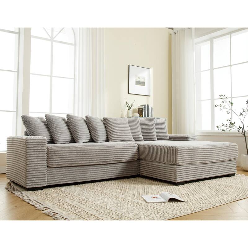 111" Corduroy L-Shaped Sectional Sofa (Right Chaise, 8 Pillows)