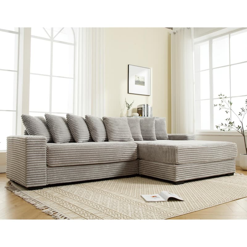 Spacious Modular Sofa with Right Chaise Lounge & Eight Coordinated Pillows