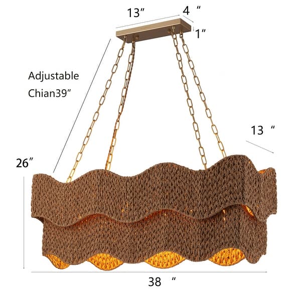 Mira 6-Light Handwoven Linear Large Island Light Boho Chandelier for Dining Room Kitchen Island Living Room in Brass - 38 Wide