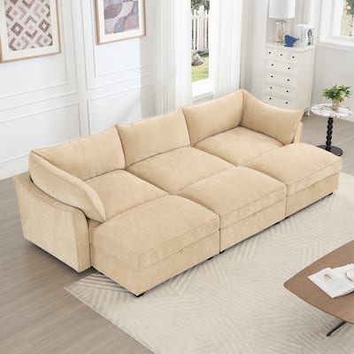 3-Seat Modular Sectiona Sleeper Sofa with Pull out Drawer Under Each Seat & 3 Movable Storage Ottomans