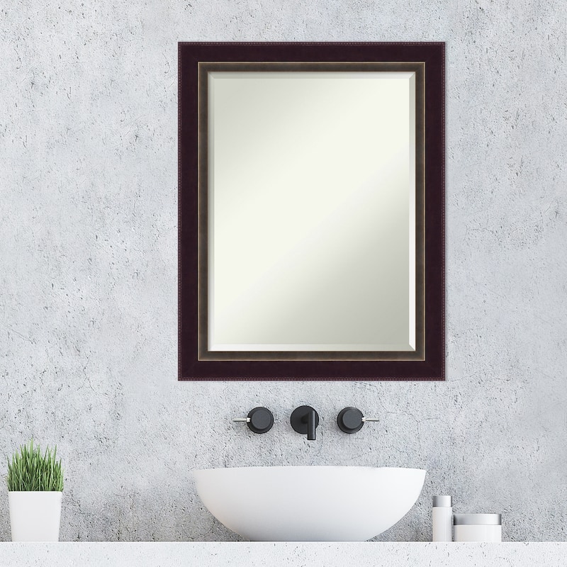 Beveled Wood Bathroom Wall Mirror - Signore Bronze Frame