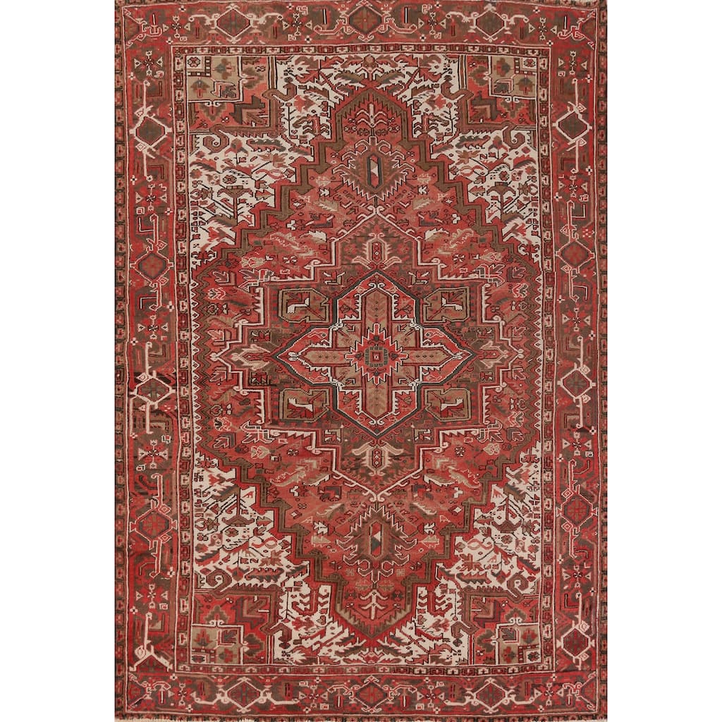Hand Knotted Oriental 100% Wool Carpet Traditional Medallion Red Heriz Area Rug - 9' 1'' X 6' 11''