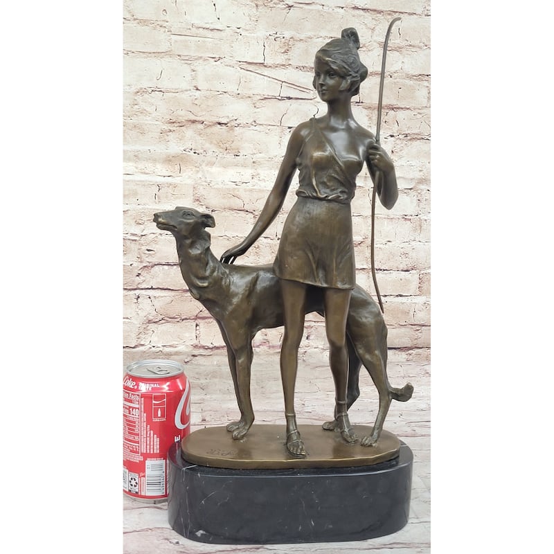 Diana The Huntress With Companion Imitative Dog By Bruno Zach Bronze Sculpture