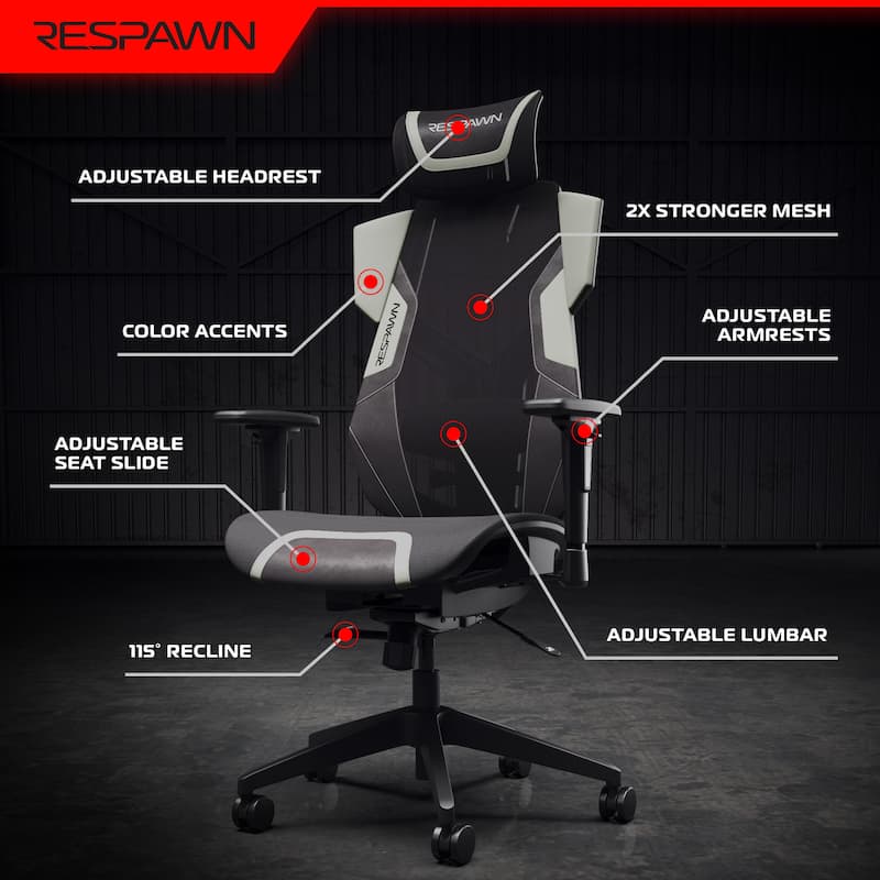 RESPAWN FLEXX Mesh Gaming Chair With Lumbar Support, Adjustable Headrest