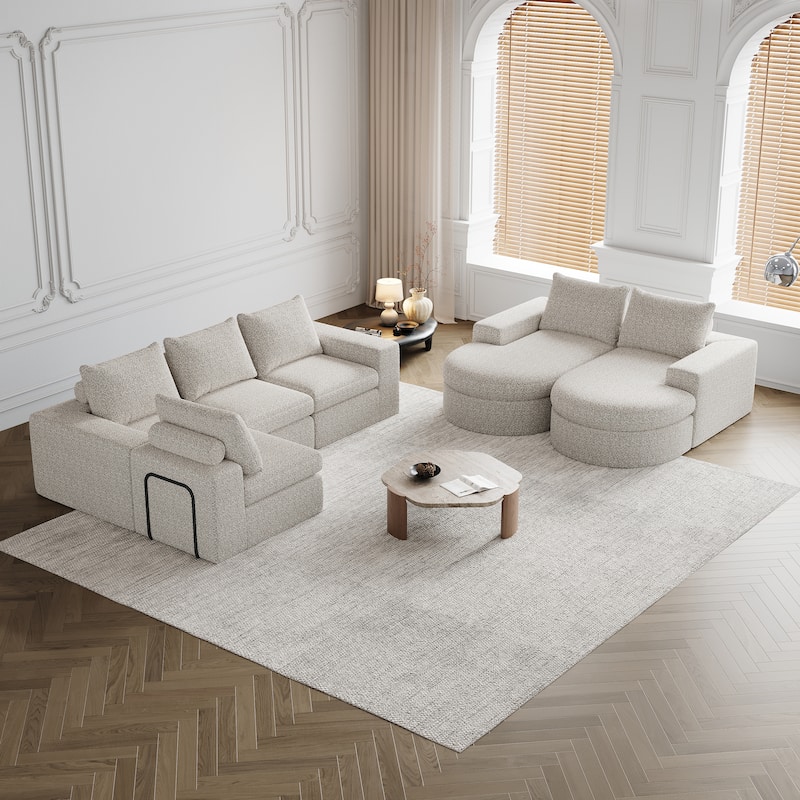 Roomfitters 99" Modern Chenille Cloud Curved Sectional Sofa with Chaise, L-Shaped Couch, for Living Room or Apartment