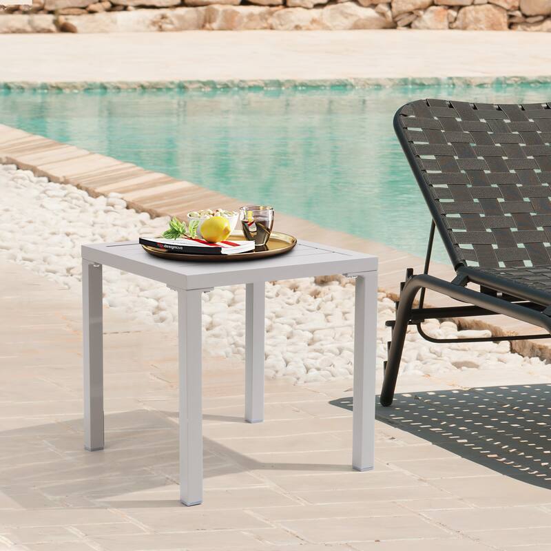 Pellebant Outdoor Aluminum Small Square Side End Table - 15.67" L x 15.67" W x 15.83" H