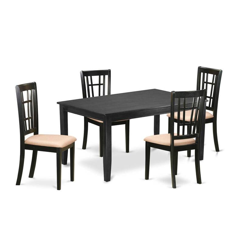 HomeStock 5-Piece Rectangle Black Finish Solid Wood Top Dining Table with 4-Chairs