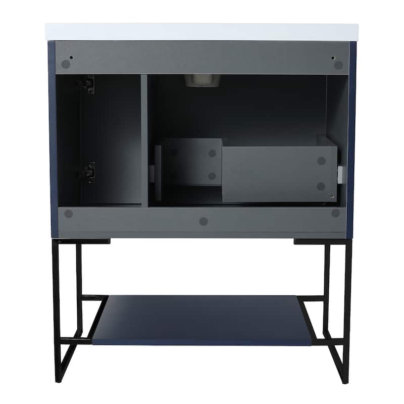 30 inch Plywood Freestanding Bathroom Vanity Set in Navy Blue with Integrated Resin Sink