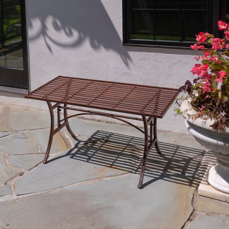 "Valley Forge" Iron Garden Table in Antique Bronze - 39.25x19.5x21.5