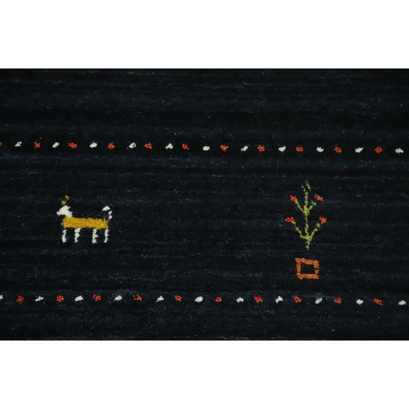 Hand Knotted Oriental 100% Wool Carpet Tribal Animal Pictorial Navy Blue & Blues Gabbeh Area Rug - 9' 10'' X 8' 0''