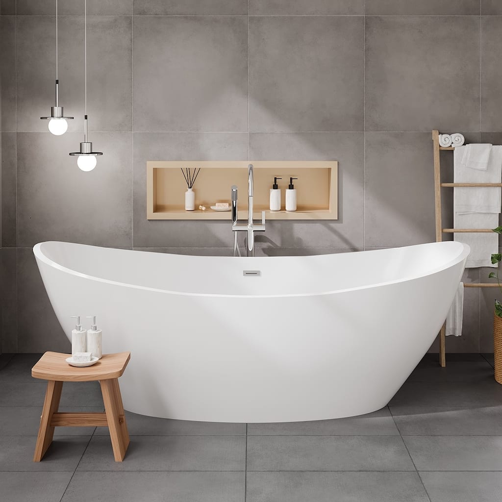 Eviva Bella Glossy White Acrylic Double Slipper Freestanding Bathtub