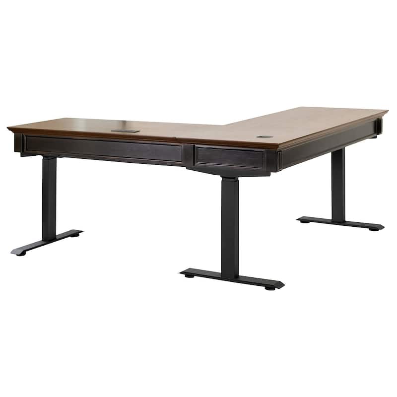 Hartford Electric Sit/Stand L-Desk and Return, Height Adjustable Table, Wood Adjustable Office Corner Desk and Return, Black