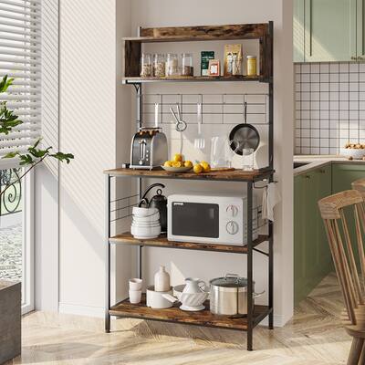 63 Inch Kitchen Baker's Rack with Hutch 8 Side Hooks