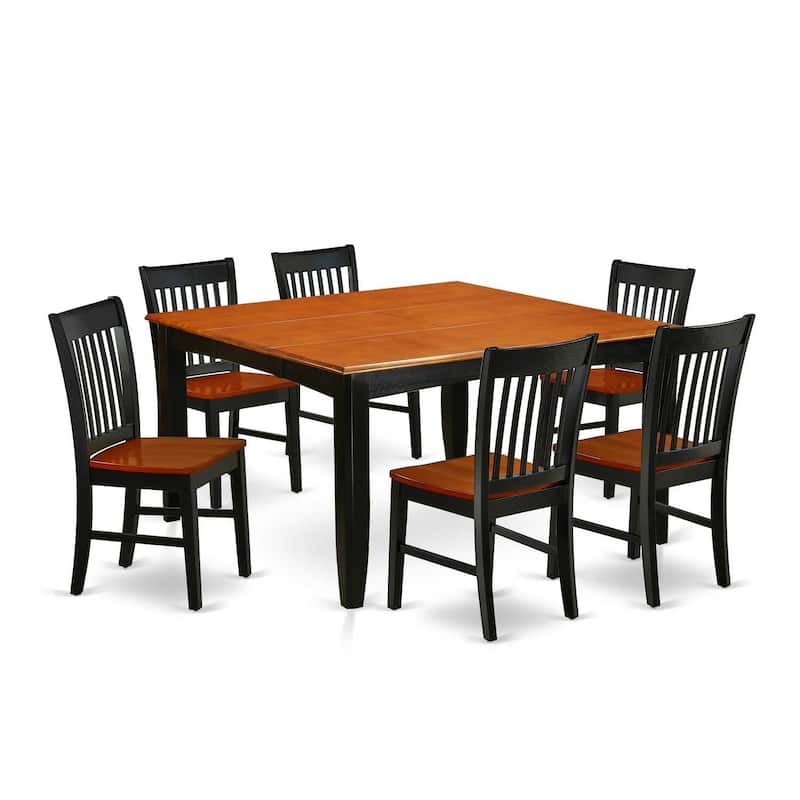 HomeStock 7-Piece Square Black & Cherry Finish Solid Wood Top Dining Table with 6-Chairs with Butterfly Leaf Lattice Back