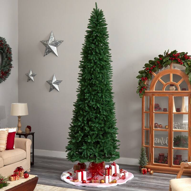 11ft. Slim Pine Artificial Christmas Tree with 950 Clear LED Lights & 2836 Branches - Towering Holiday X-Mas Showpiece