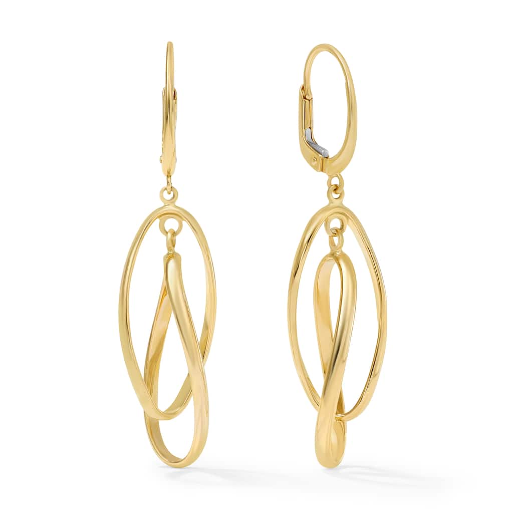 Clover 14K Yellow Gold Twisted Oval Drop Leverback Earrings