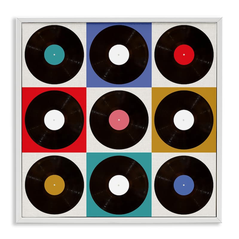 Stupell Geometric Music Records Framed Giclee Art Design By Katrina Craven - 17 x 17 - White