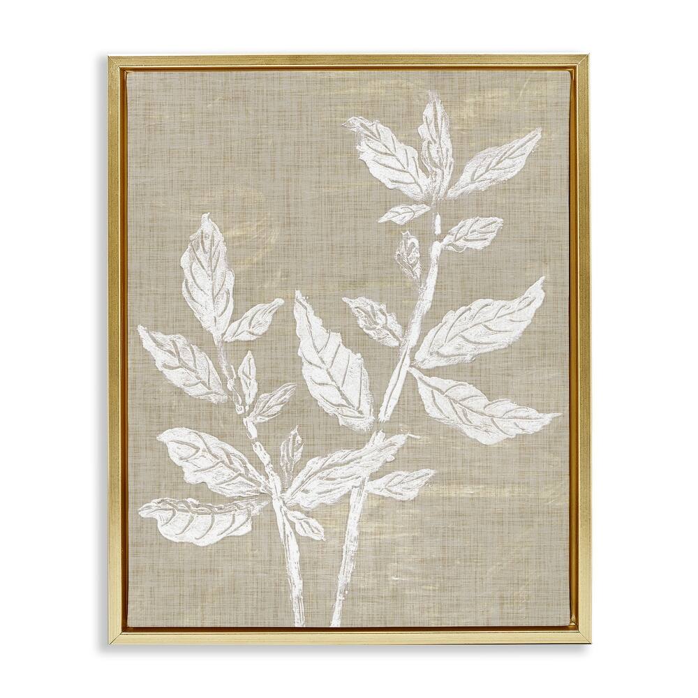 Stupell Boho Leaves on Natural Pattern Framed Floater Canvas Wall Art Design By Melissa Wang