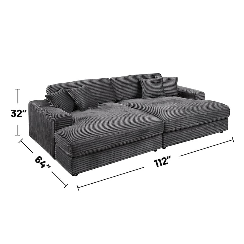 Corduroy Fabric Upholstered Sectional Sofa with 4 Pillows