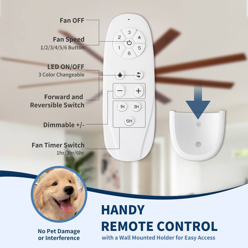 84" Oversized Large Black Walnut Solid Wood Ceiling Fan with Dimmable Led Light 8 Blades Remote Control Reversible DC Motor