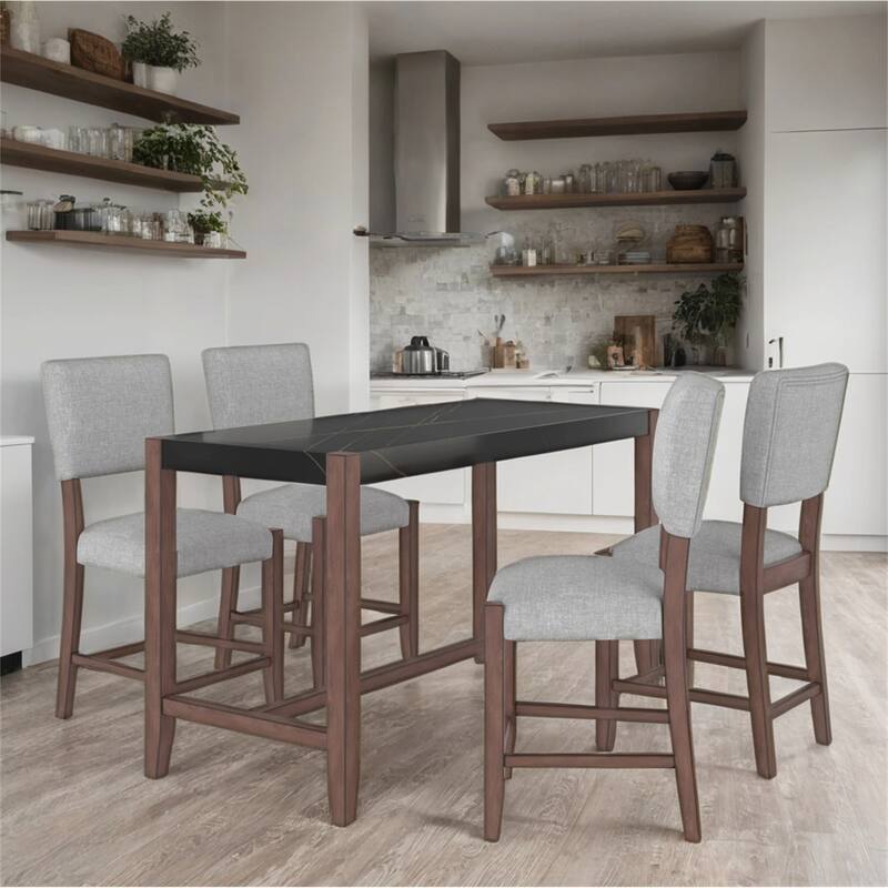 5 Piece Faux Marble Dining Table Set with 4 Upholstered Chairs
