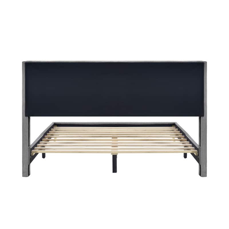 Queen Size Corduroy Platform Bed with Metal Legs