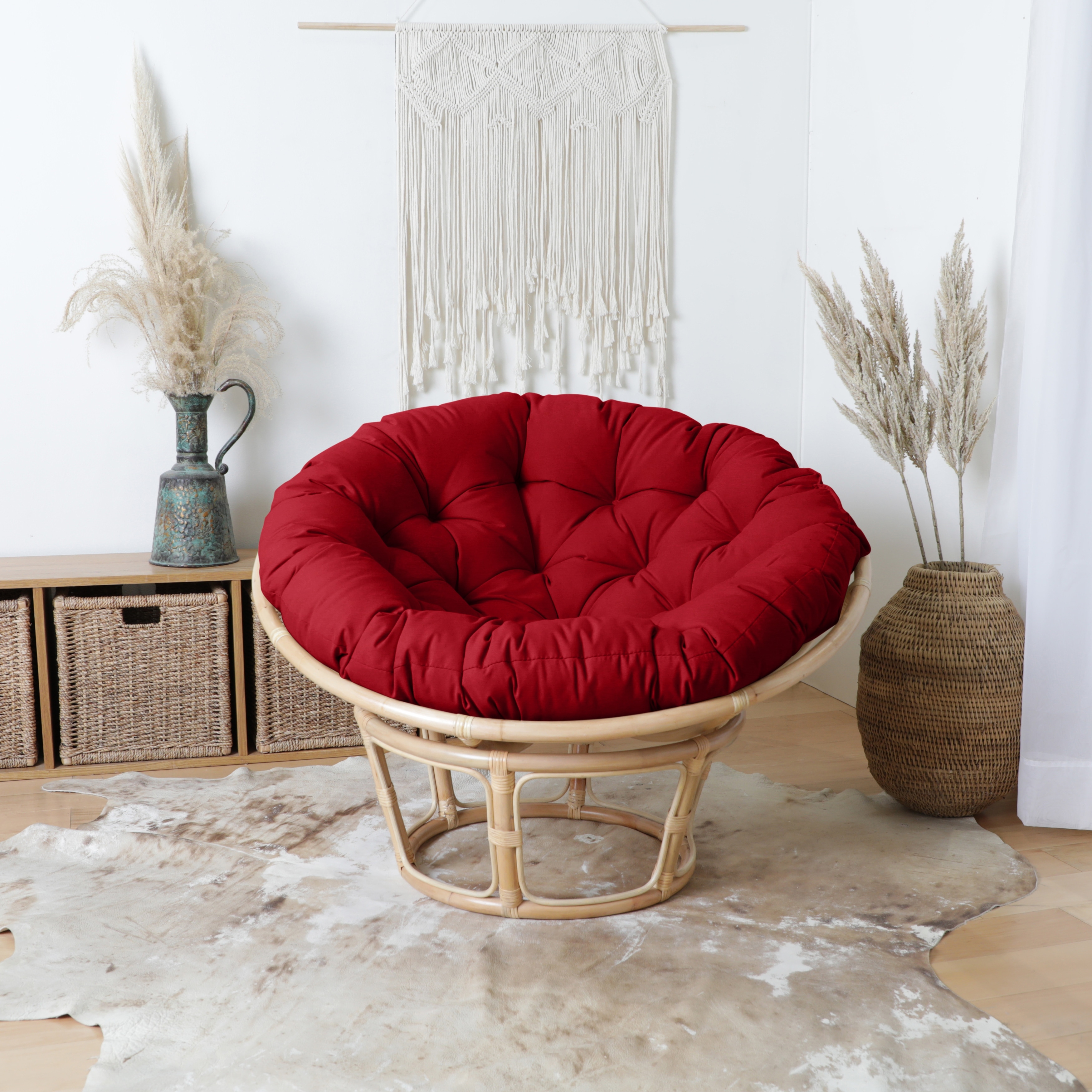 Sorra Home Round Papasan Cushion Cushion Only Red 44 x 44 x 4 inches